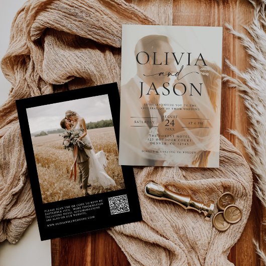 Moderne Minimalistische QR Code Foto Hochzeit Einladung