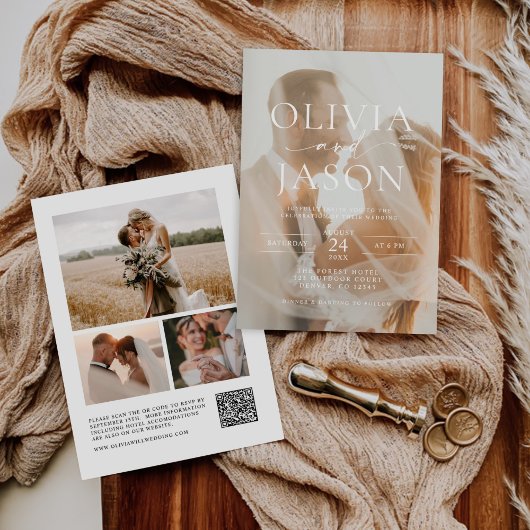 Moderne Minimalistische QR Code Foto Hochzeit Einladung