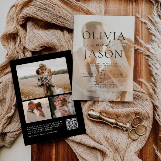 Moderne Minimalistische QR Code Foto Hochzeit Einladung