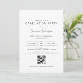 Moderne Minimalistische QR Code Graduation Party Einladung (Stehend Vorderseite)
