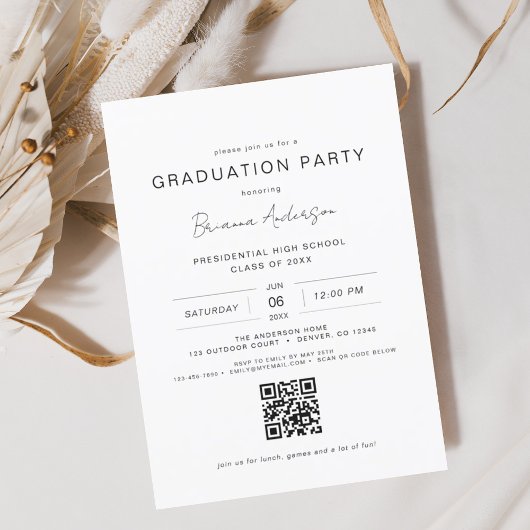 Moderne Minimalistische QR Code Graduation Party Einladung
