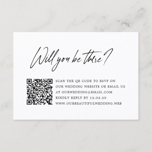Moderne Minimalistische QR-Code-Hochzeit RSVP Karte (Vorderseite)
