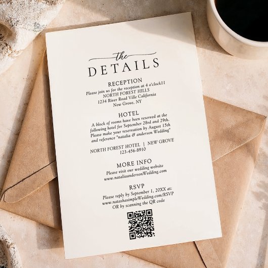 Moderne Minimalistische QR-Code-Hochzeitdetails Begleitkarte