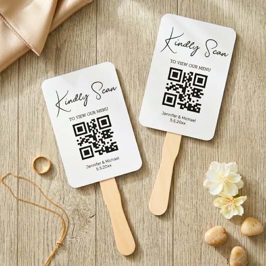 Moderne minimalistische QR-Code-Hochzeitsmenü Fächer