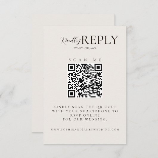 Moderne Minimalistische QR-Code-Kalligrafie-RSVP-K RSVP Karte (Vorne/Hinten)