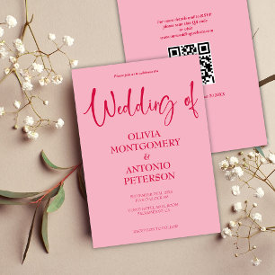 Moderne Minimalistische QR Code Rosa Hochzeit Einladung