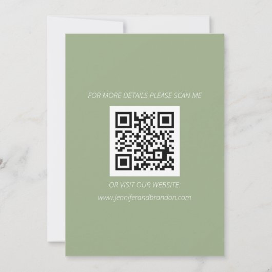 Moderne Minimalistische QR Code Sage Green Wedding Save The Date (Rückseite)