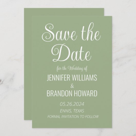 Moderne Minimalistische QR Code Sage Green Wedding Save The Date (Vorne/Hinten)