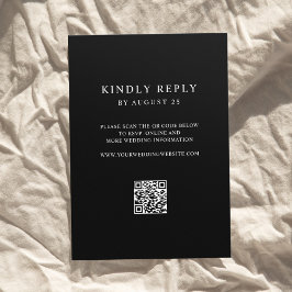 Moderne Minimalistische QR-Hochzeit in Schwarz und RSVP Karte