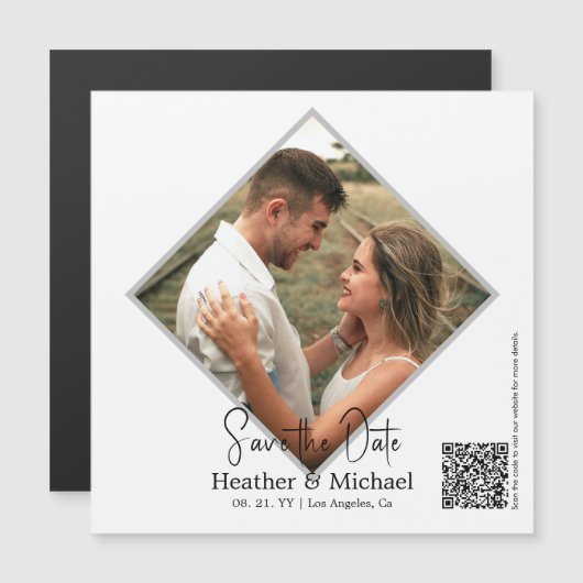 Moderne Minimalistische QR-Hochzeit Magneteinladung (Vorne/Hinten)