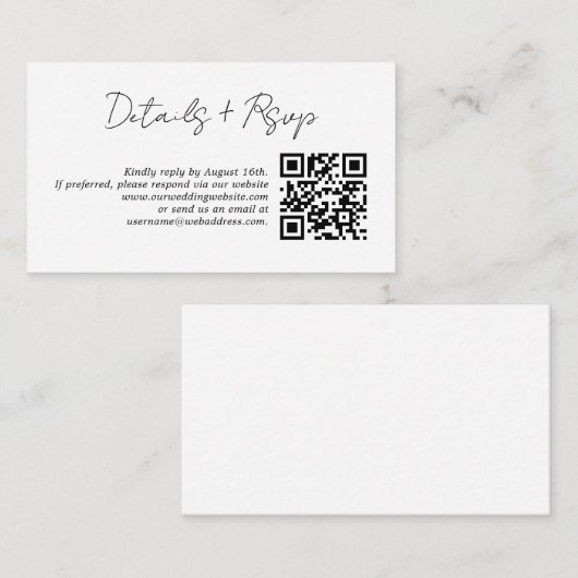 Moderne Minimalistische QR-UAwg für Hochzeiten Begleitkarte (Vorne/Hinten)