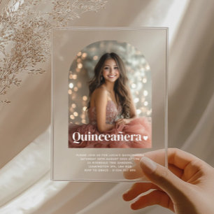 Moderne minimalistische Quinceañera gebogene Foto Acryleinladungen