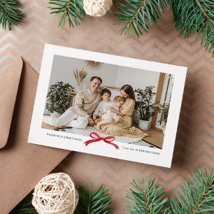 Moderne Minimalistische Red Bow Foto Holiday Postc Feiertagspostkarte