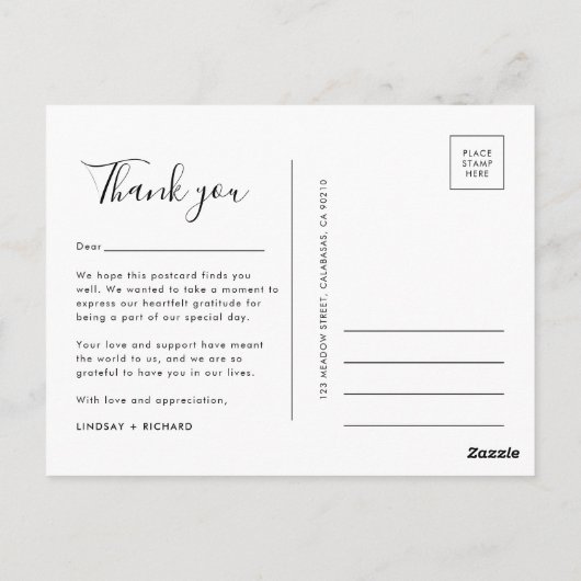 Moderne Minimalistische, reine Typografie-Hochzeit Postkarte (Rückseite)