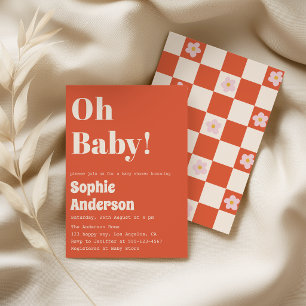 Moderne minimalistische Retro-Koralle Oh Baby Show Einladung