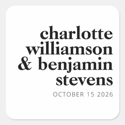 Moderne Minimalistische Retro-Typografie Schwarz/W Quadratischer Aufkleber (Vorderseite)