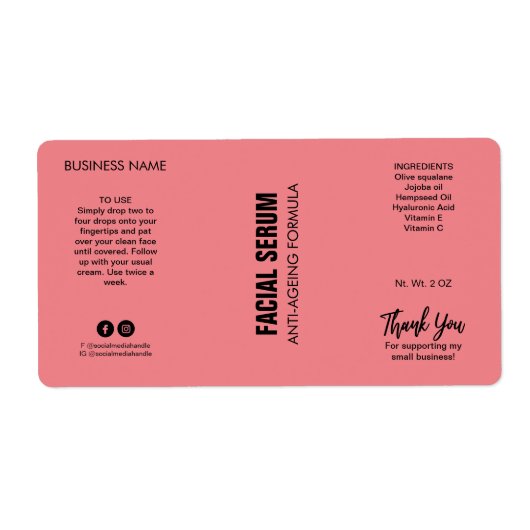 Moderne, Minimalistische, rosa Dropper-Flascheneti (Vorne)