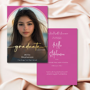 Moderne minimalistische rosa Folien-Abschlussanzei Folieneinladung