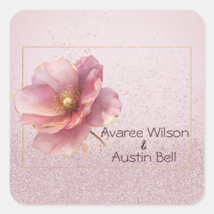Moderne minimalistische rosa-goldene Hochzeit Quadratischer Aufkleber