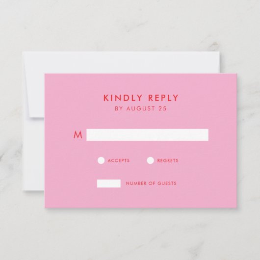 Moderne Minimalistische Rosa-Hochzeit RSVP Karte (Vorderseite)