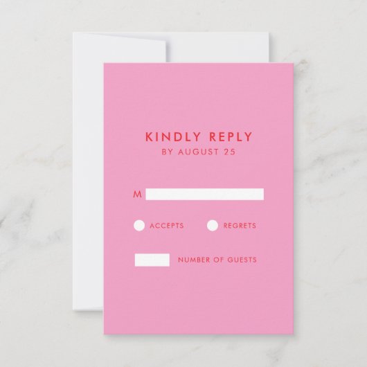 Moderne Minimalistische Rosa-Hochzeit RSVP Karte (Vorderseite)