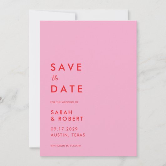 Moderne Minimalistische Rosa-Hochzeit Save The Date (Vorderseite)