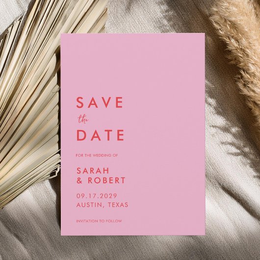 Moderne Minimalistische Rosa-Hochzeit Save The Date