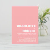 Moderne Minimalistische rosa Hochzeitsempfehlung Einladung (Stehend Vorderseite)