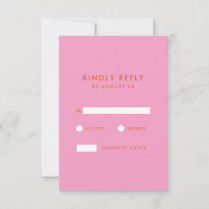 Moderne Minimalistische Rosa Orange Hochzeit RSVP Karte