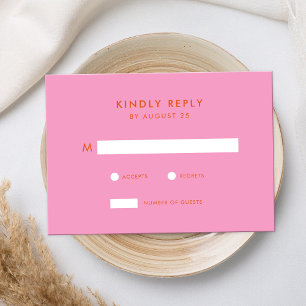 Moderne Minimalistische Rosa Orange Hochzeit RSVP Karte