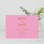 Moderne Minimalistische Rosa Orange Hochzeit Save The Date (Stehend Vorderseite)