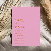 Moderne Minimalistische Rosa Orange Hochzeit Save The Date