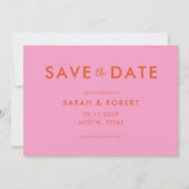 Moderne Minimalistische Rosa Orange Hochzeit Save The Date (Vorderseite)