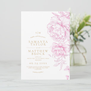 Moderne minimalistische rosa Pfingstrosen-Hochzeit Einladung