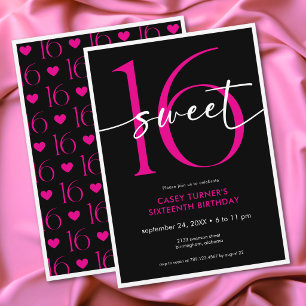 Moderne Minimalistische Rosa Sweet Sixteen Schrift Einladung