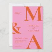 Moderne Minimalistische Rosa- und Orangenhochzeit Einladung (Vorderseite)