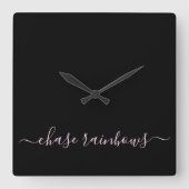 Moderne, Minimalistische Rosa- und Schwarzkastenra Quadratische Wanduhr (Vorderseite)