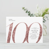 Moderne minimalistische Rose Gold Glitzer 100. Geb Einladung (Stehend Vorderseite)