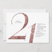 Moderne minimalistische Rose Gold Glitzer 21. Gebu Einladung (Vorderseite)