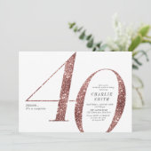 Moderne minimalistische Rose Gold Glitzer 40. Gebu Einladung (Stehend Vorderseite)