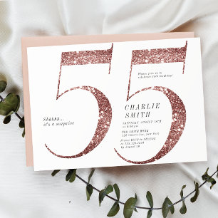 Moderne minimalistische Rose Gold Glitzer 55. Gebu Einladung