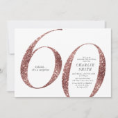 Moderne minimalistische Rose Gold Glitzer 60. Gebu Einladung (Vorderseite)