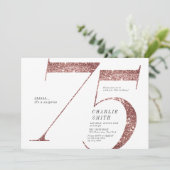 Moderne minimalistische Rose Gold Glitzer 75. Gebu Einladung (Stehend Vorderseite)