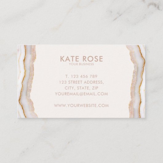 Moderne Minimalistische Rose Gold Glitzer Agate Visitenkarte (Rückseite)