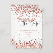 Moderne Minimalistische Rose Gold Glitzer Script Save The Date (Vorne/Hinten)