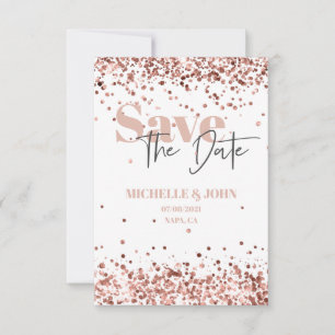 Moderne Minimalistische Rose Gold Glitzer Script Save The Date