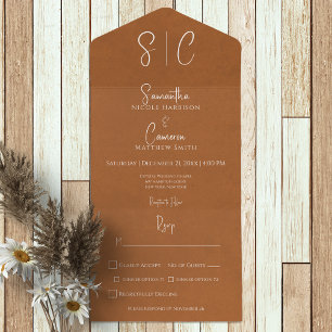 Moderne Minimalistische Rost-Monogramm-Dinnerparty All In One Einladung