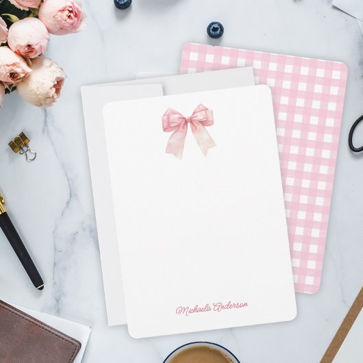 Moderne Minimalistische Rote Coquette Bow & Stripe Mitteilungskarte