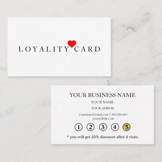 Moderne Minimalistische rote Herz-Loyalitäts-Karte Visitenkarte (Vorne/Hinten)