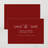 Moderne minimalistische rote Hochzeit Save The Dat Date (Vorne/Hinten)